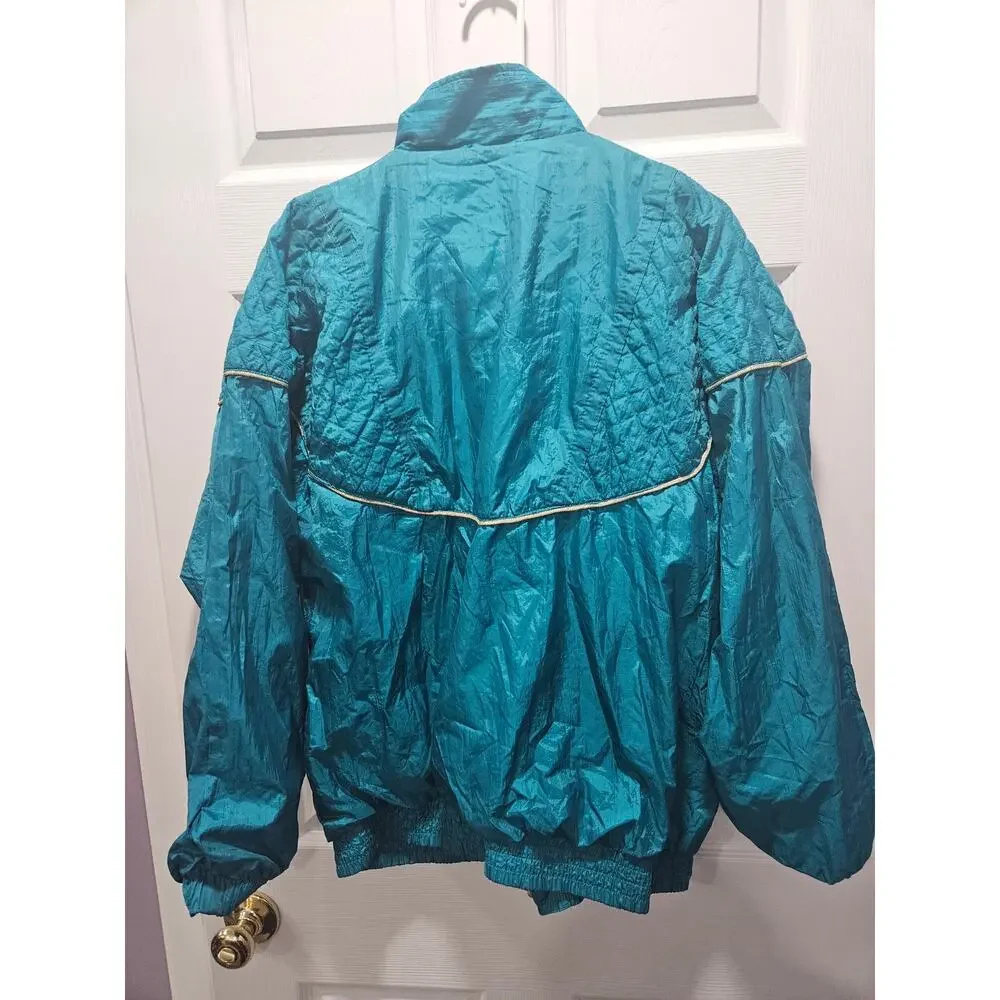 Vintage 80s 90s Teal Windbreaker Jacket Bold Spirit Embroidered Women’s Large L